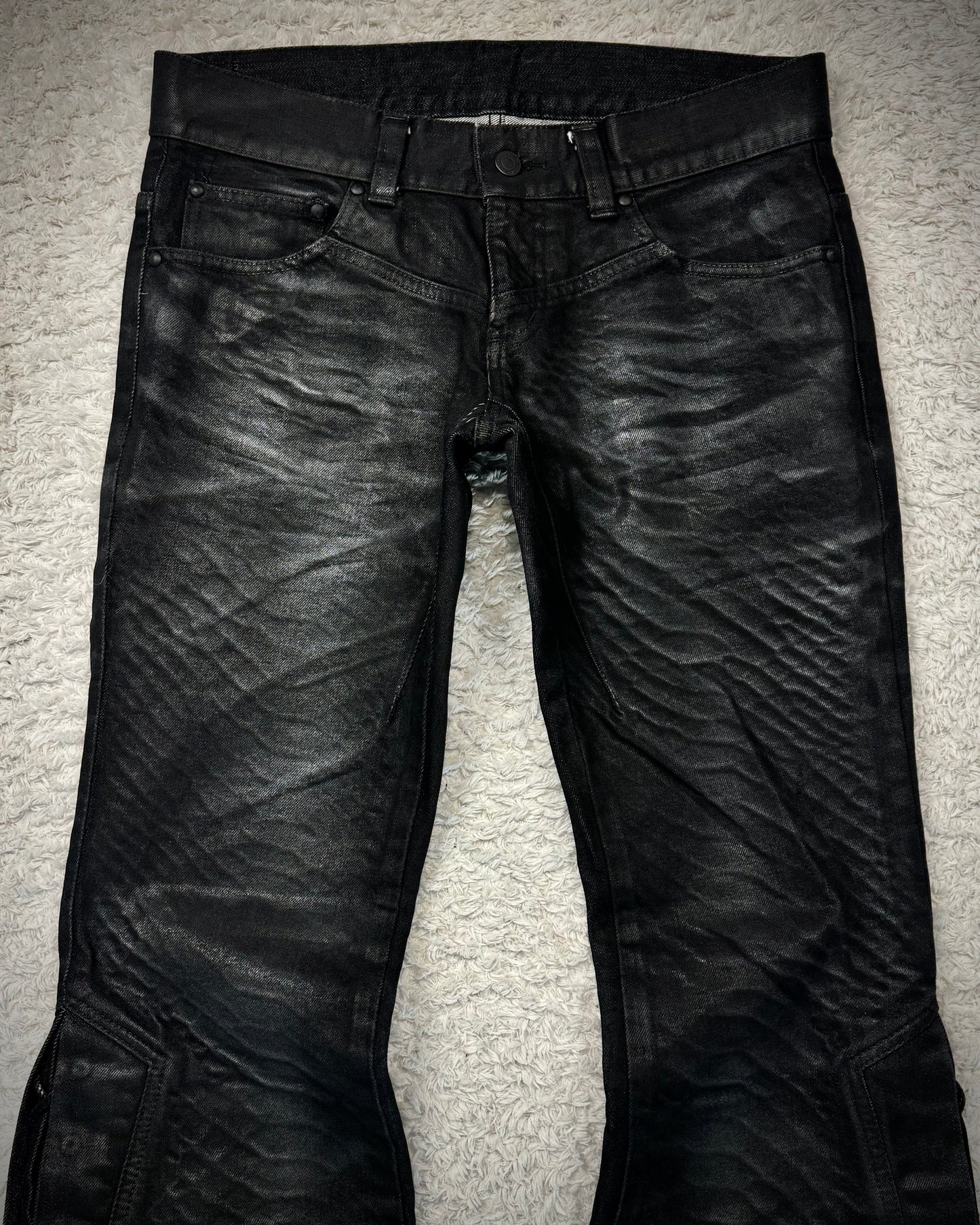 Tornado Mart Oil Coated Python Pattern Lace Up Flared Jeans