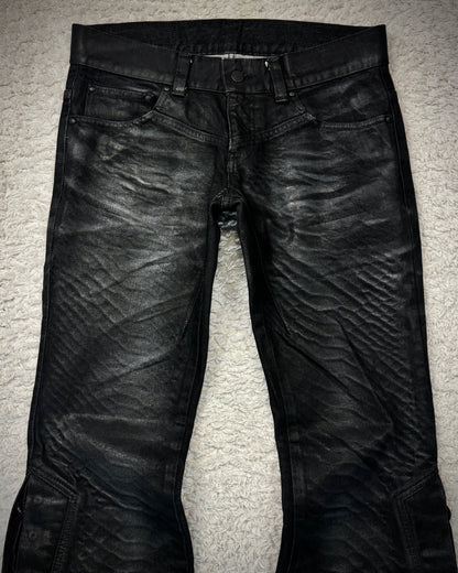 Tornado Mart Oil Coated Python Pattern Lace Up Flared Jeans