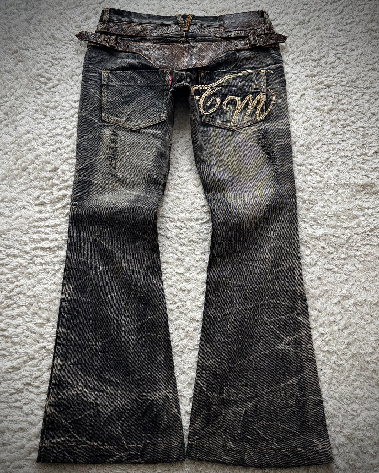Tornado Mart Python Belted Flared Jeans