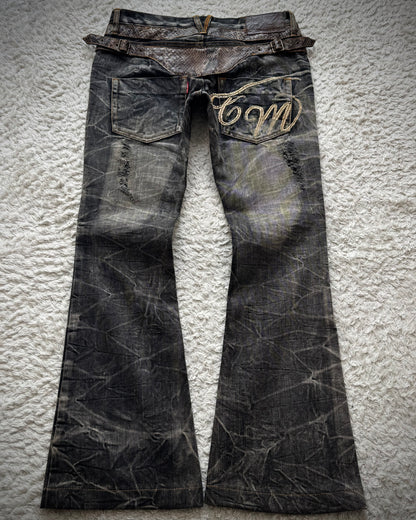 Tornado Mart Python Belted Flared Jeans
