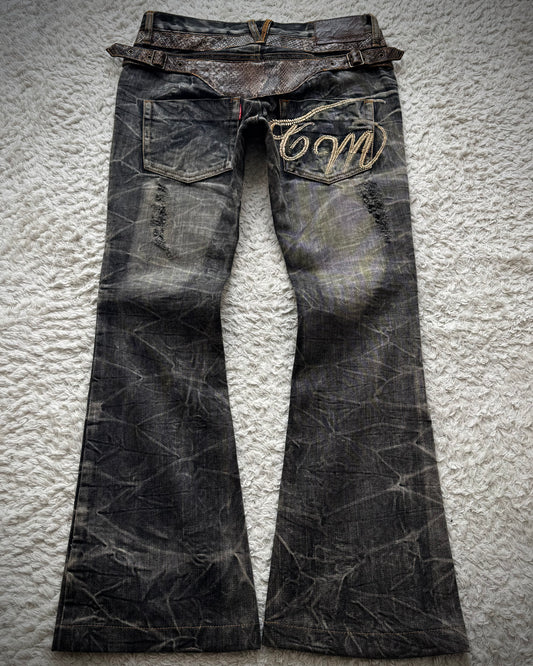 Tornado Mart Python Belted Flared Jeans