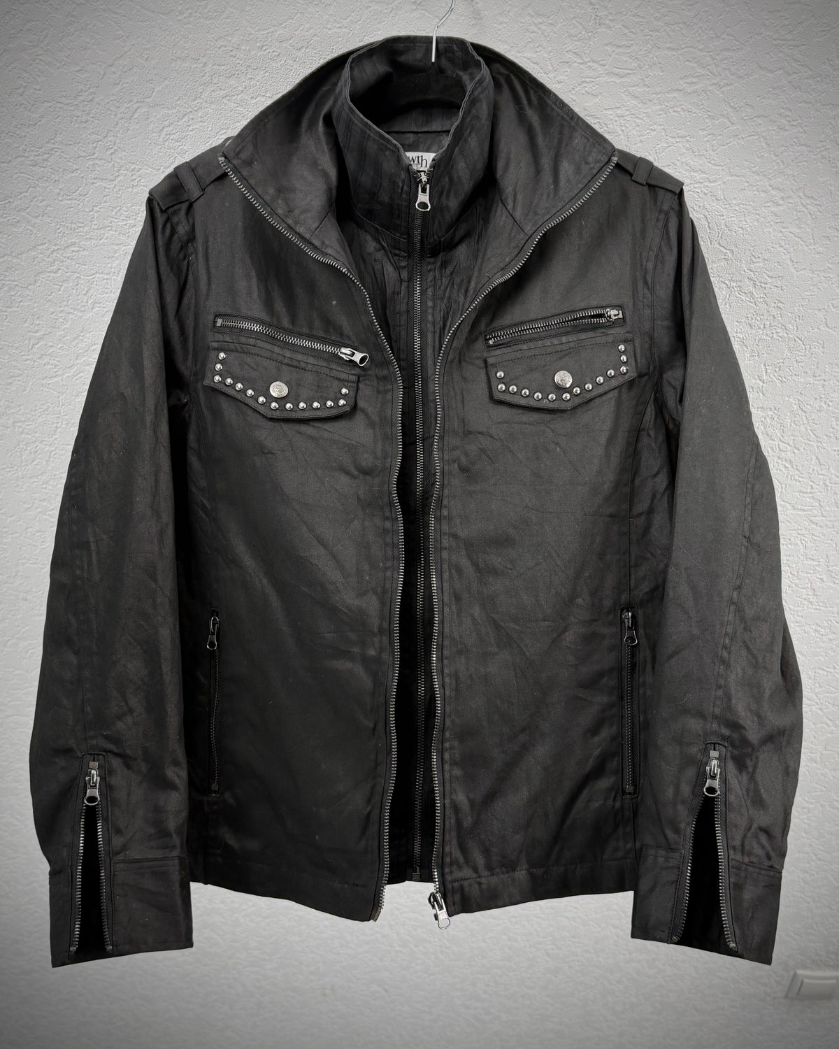 In The Attic Double Zip Layered Waxed Studded Jacket