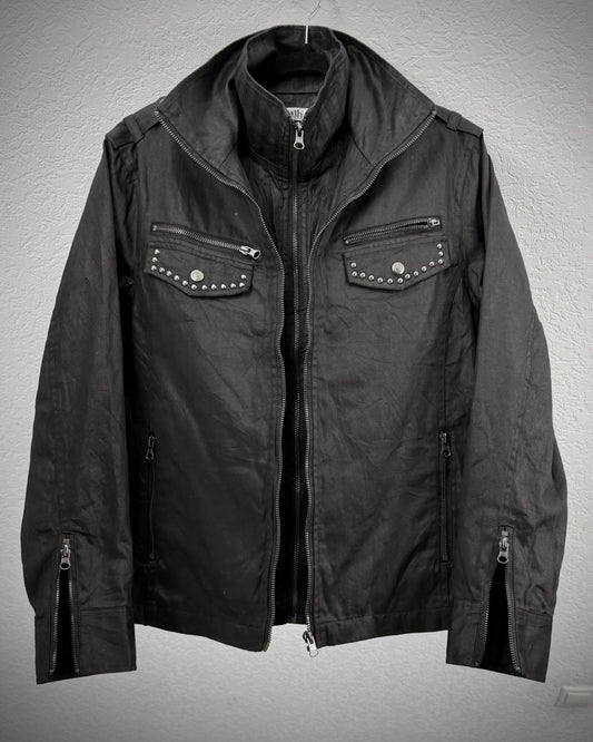 In The Attic Double Zip Layered Waxed Studded Jacket
