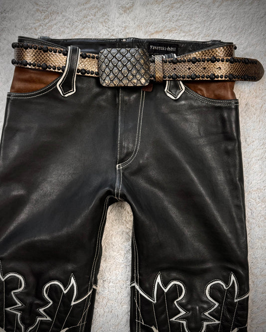 Diavlo Python Buckle & Textured Studded Leather Belt