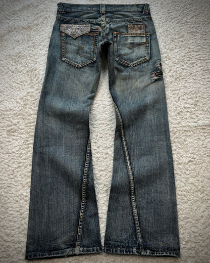 Semantic Design Python Pocket Detailed Spiral Flared Jeans