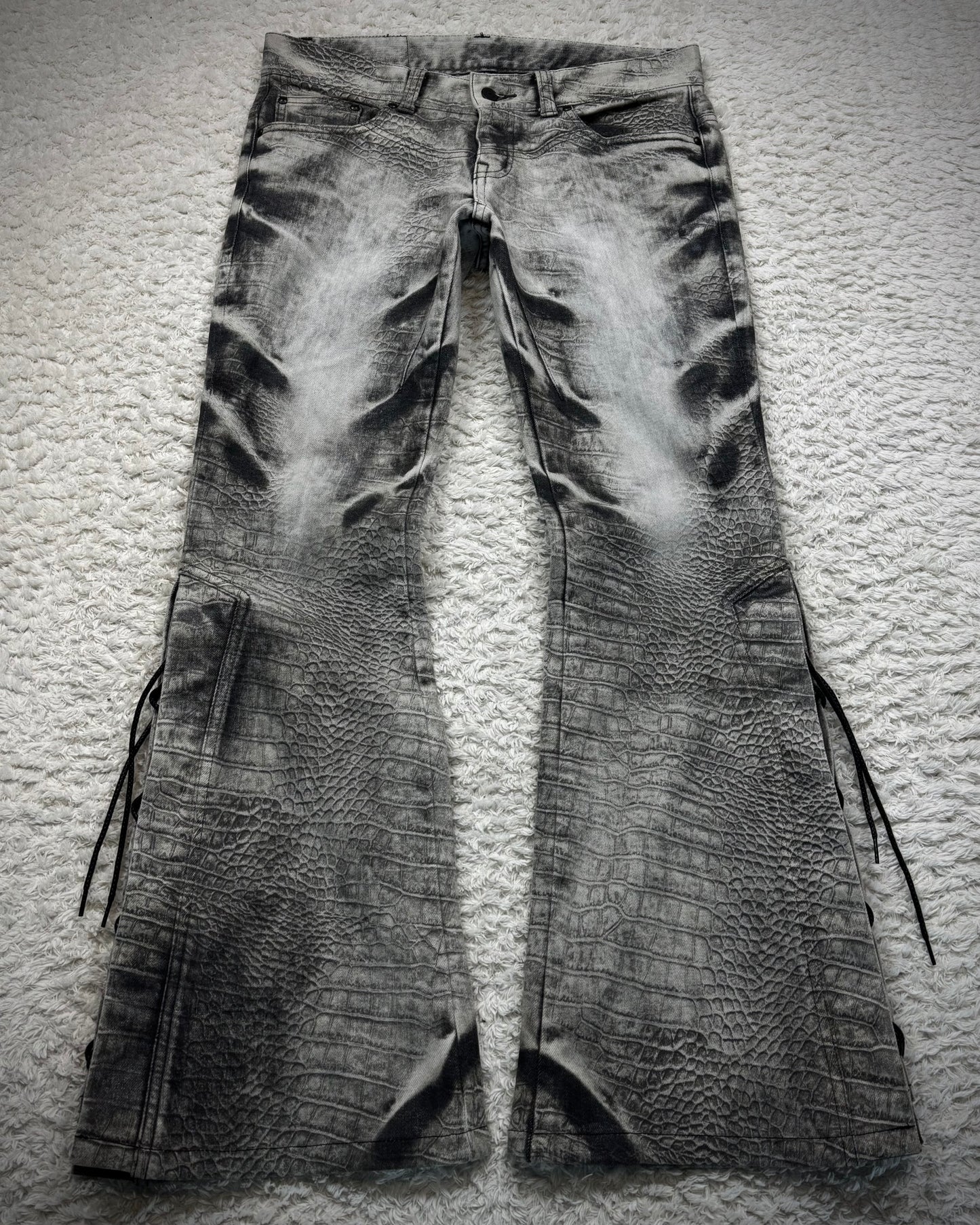 Tornado Mart Crocodile Pattern Lace Up Flared Jeans