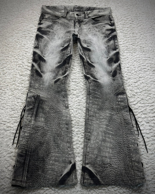 Tornado Mart Crocodile Pattern Lace Up Flared Jeans