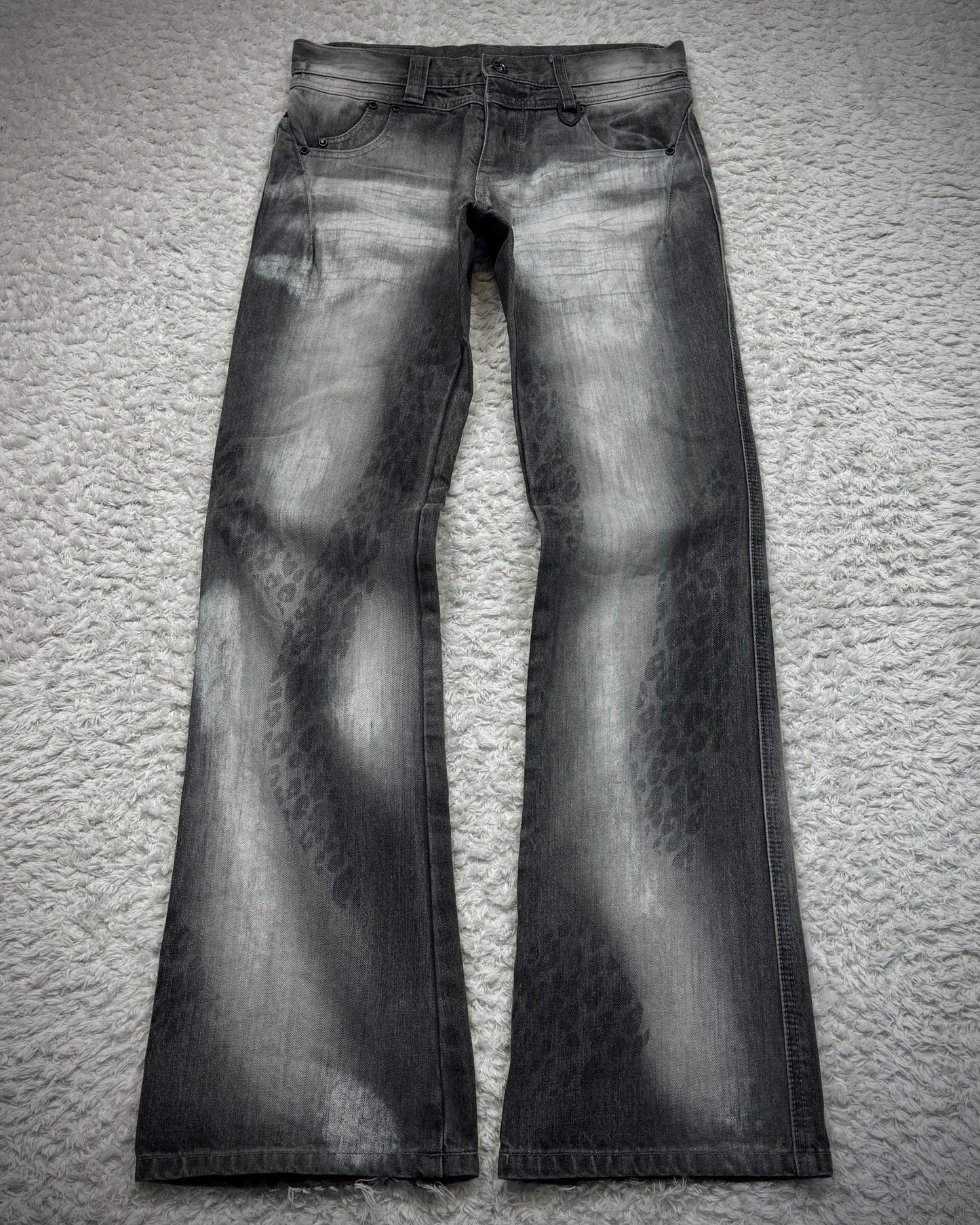 Semantic Design Leopard Clawmarks Washed Flared Jeans