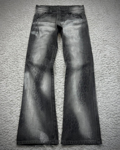 Semantic Design Leopard Clawmarks Washed Flared Jeans