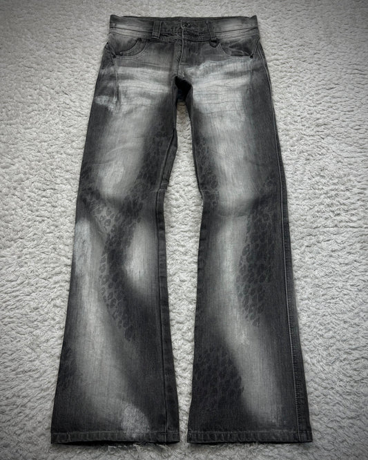 Semantic Design Leopard Clawmarks Washed Flared Jeans