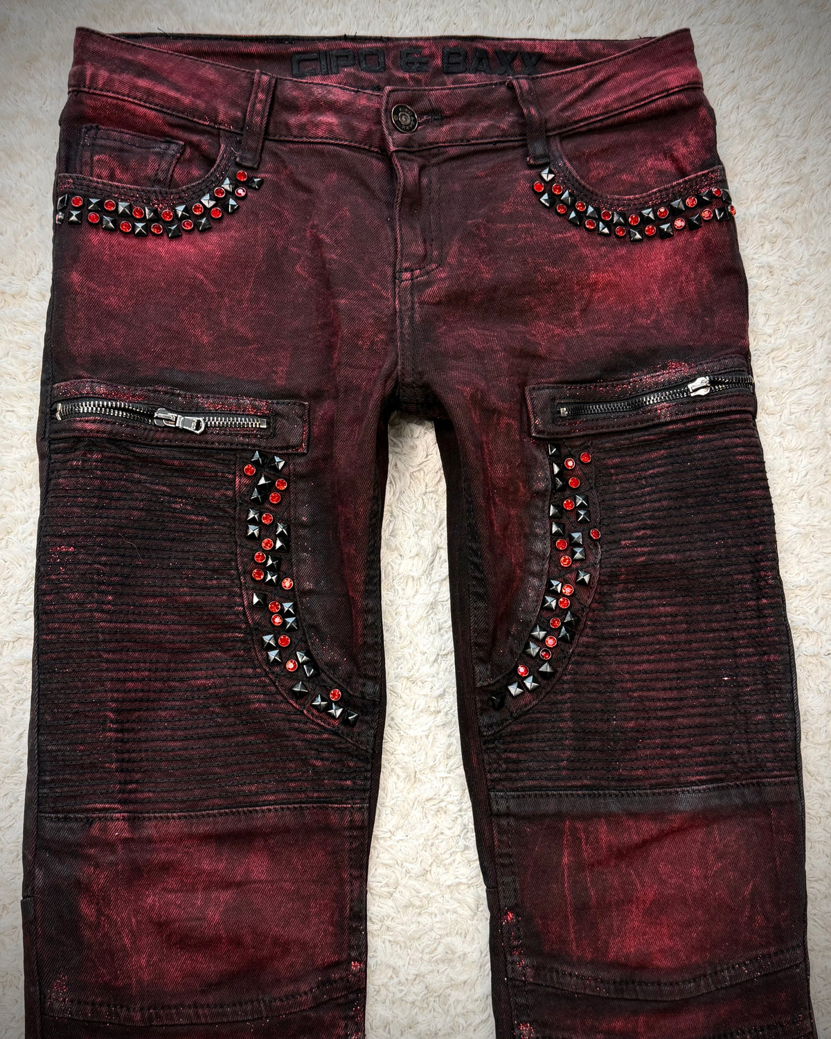 Cipo & Baxx Bordeaux Studded Luster Skinny Jeans