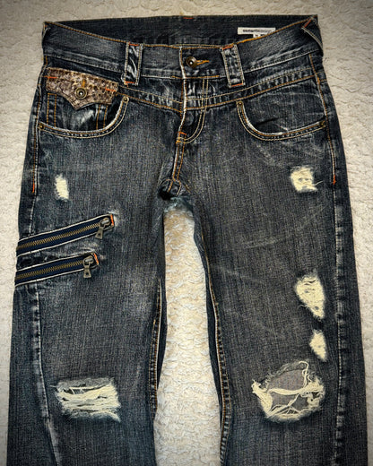 Semantic Design Python Detailed Zippered Spiral Flared Jeans