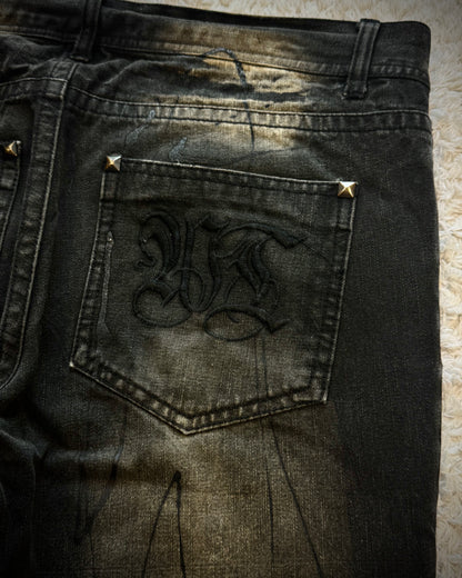 Xfrm Whiskered Paint Splatter Studded Bootcut Jeans