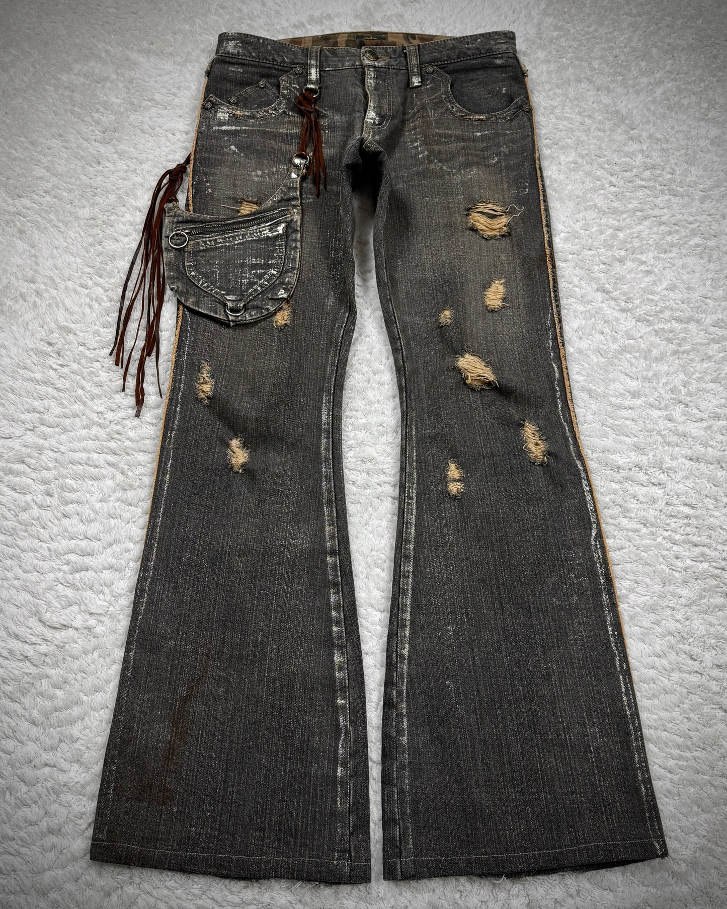 Obelisk Silver Waxed Holster Pouch Flared Jeans