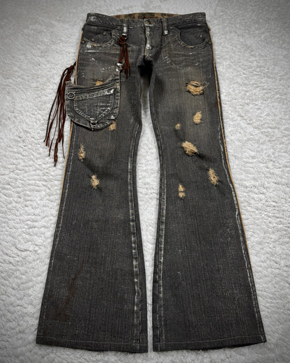 Obelisk Silver Waxed Holster Pouch Flared Jeans