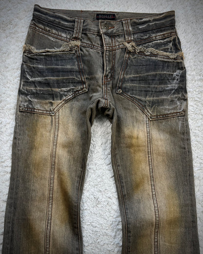 Morgan Homme Fringed Mud Washed Flared Jeans