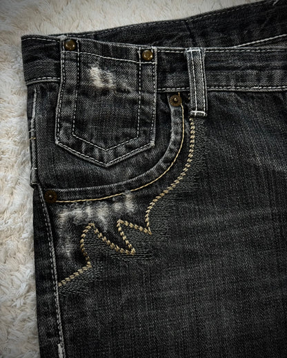 Tornado Mart Tribal Embroidery Spiral Flared Jeans