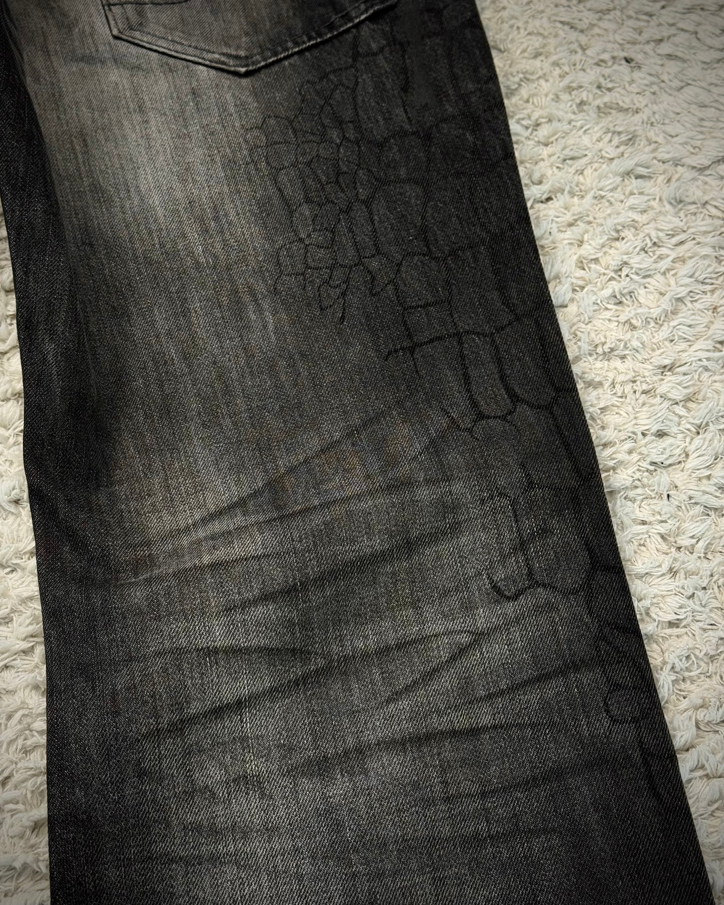 Semantic Design Crocodile Clawmarks Coated Flared Jeans