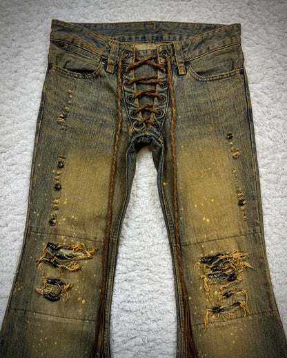 IfSixWasNine Mud Max Pierced Bell Bottom Lace Up Flared Jeans