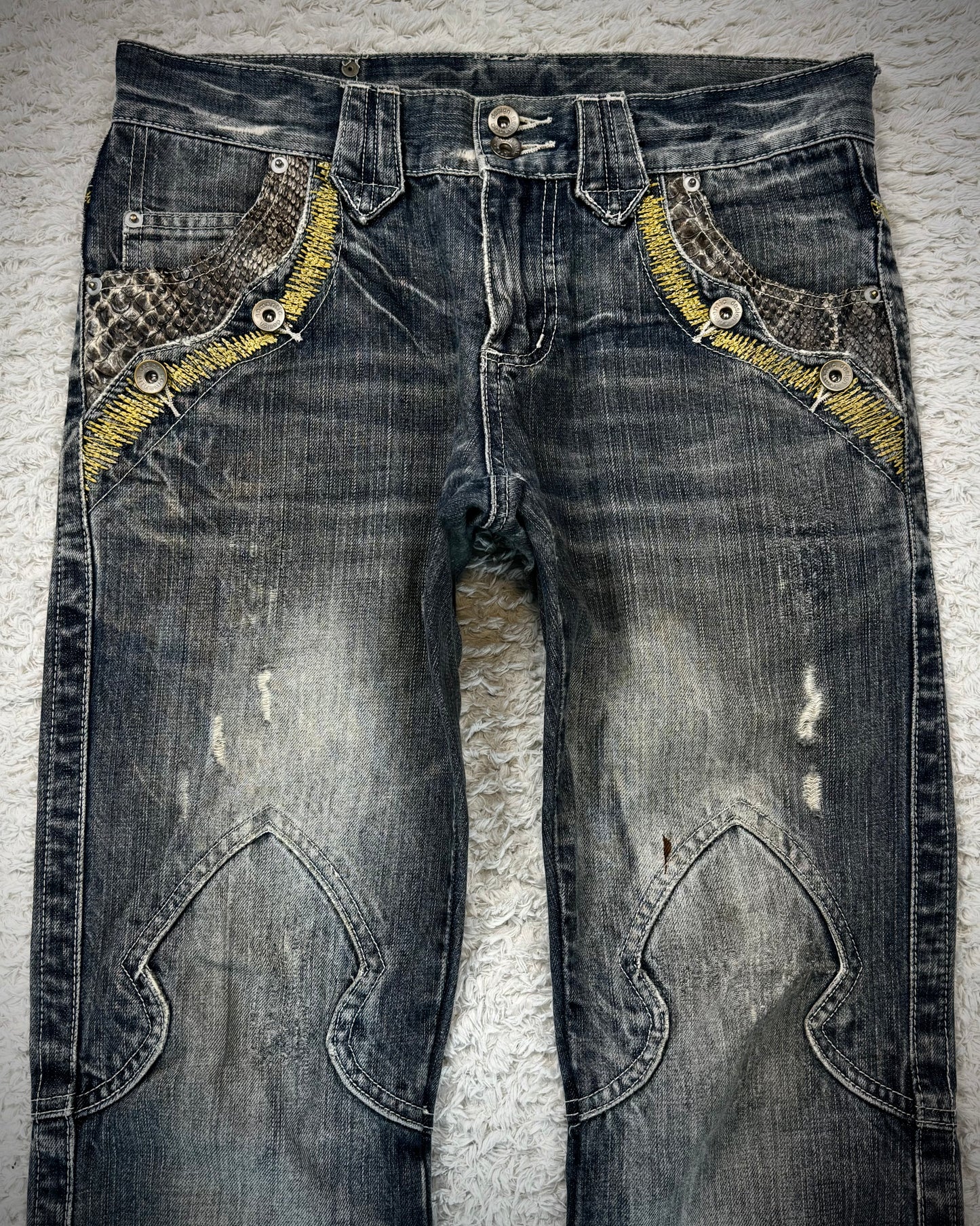 Semantic Design Python Detailed Sword Knee Bootcut Jeans