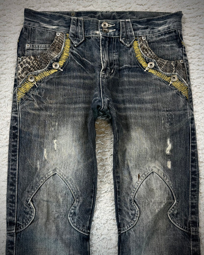 Semantic Design Python Detailed Sword Knee Bootcut Jeans