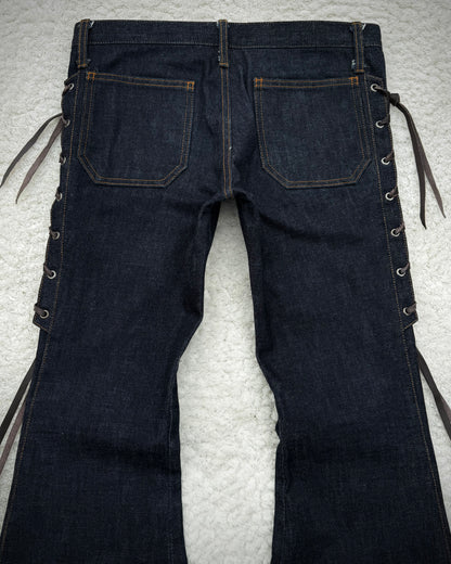 Dee Dee Raw Denim Lace Up Flared Bell Bottoms