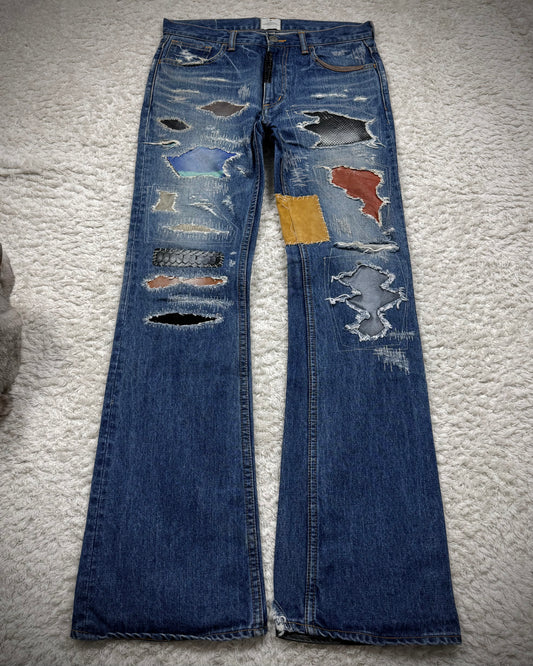 Blütenblatt Leather Stitch Repaired Bootcut Denim