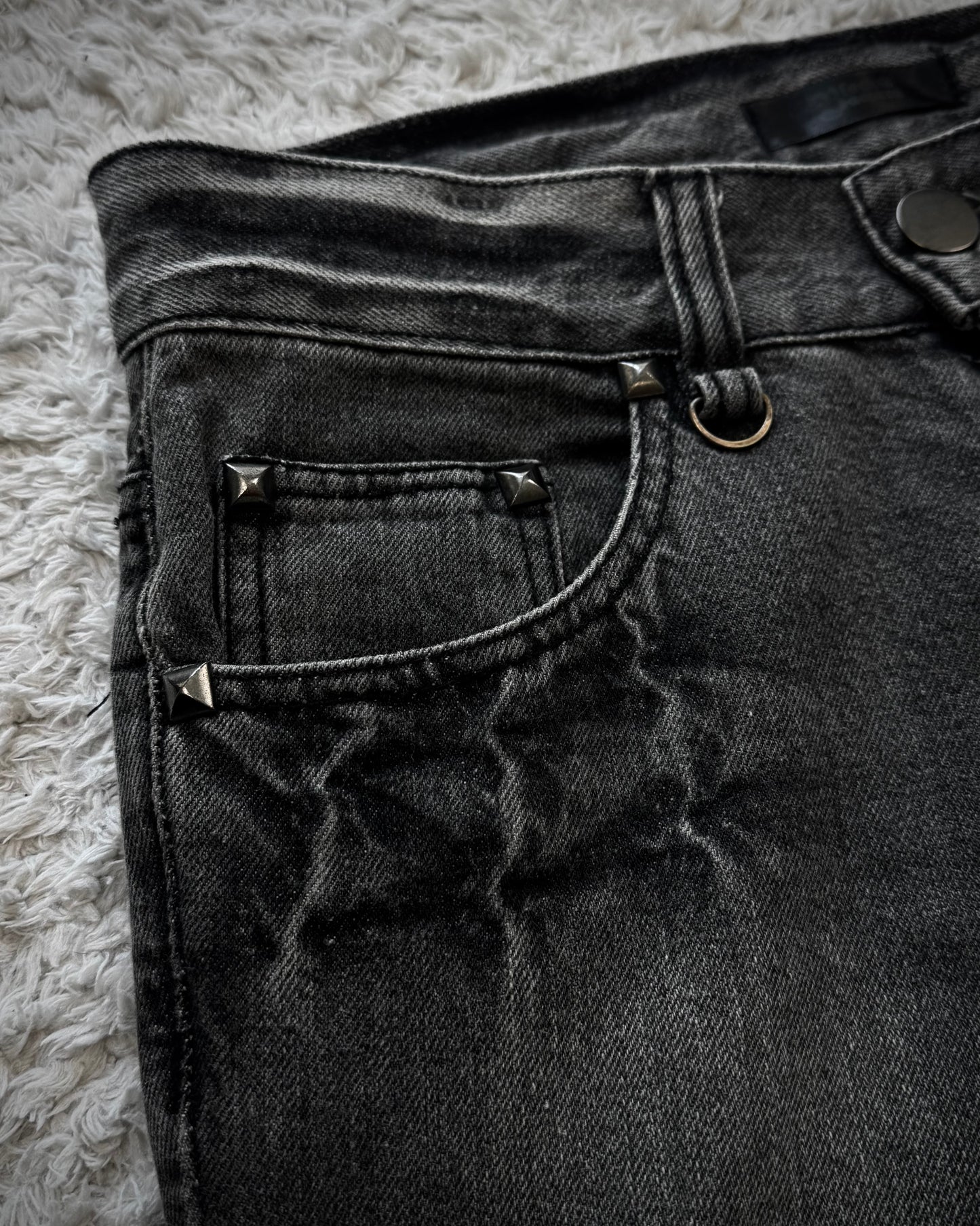 Black Baccara Zipper Strapped Construction Flared Jeans