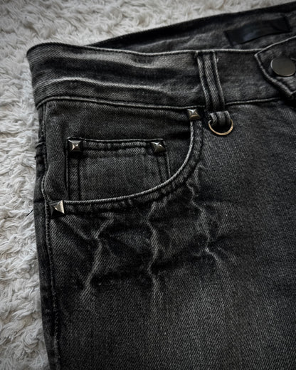 Black Baccara Zipper Strapped Construction Flared Jeans