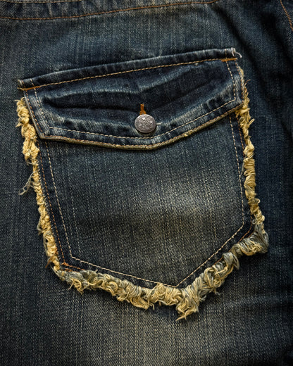 Root Three Fringed Cargo Denim Shorts