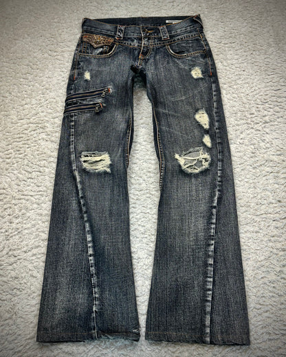 Semantic Design Python Detailed Zippered Spiral Flared Jeans