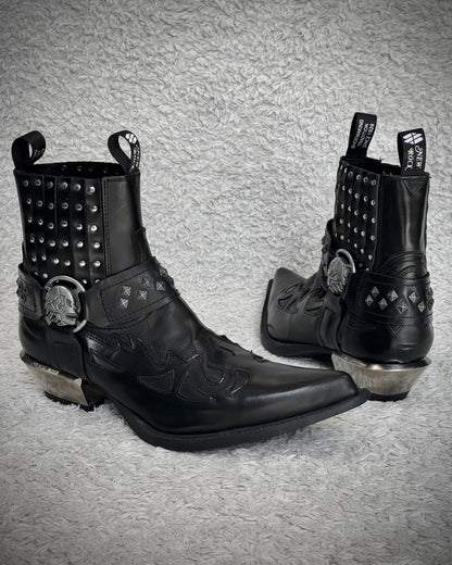 New Rock Studded Steel Heel Harness Leather Boots