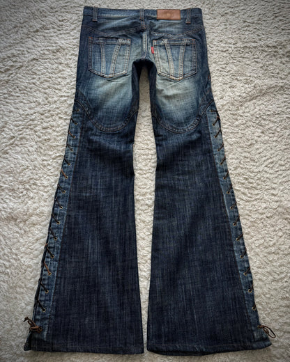 Tornado Mart Vintage Lace Up Flared Denim