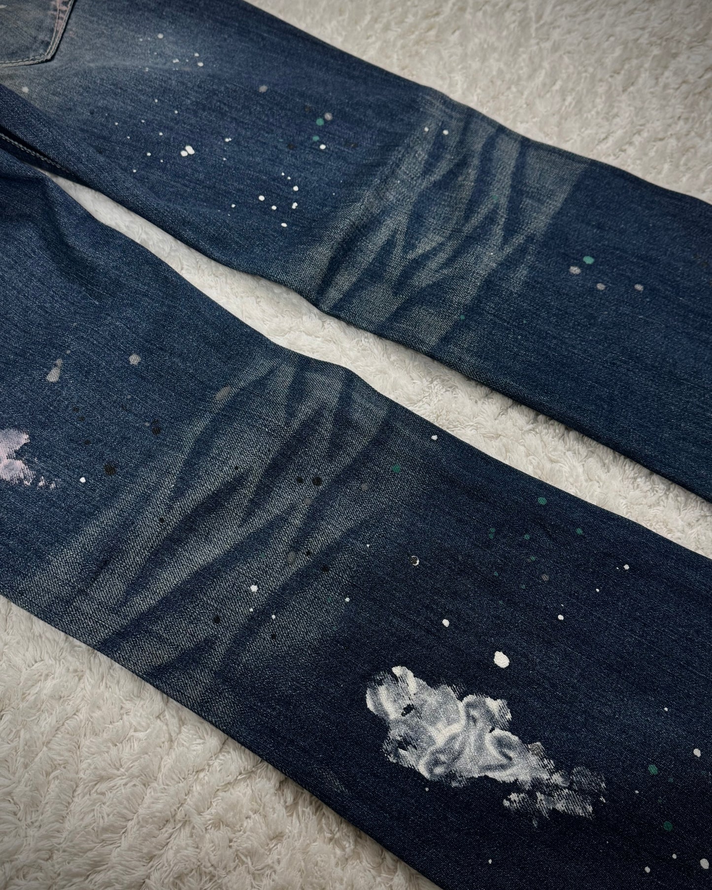 Vanquish Paint Splatter Distressed Flared Jeans