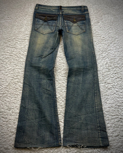 Agate Label Muddy Honeycomb Washed Leather Detailed Flared Jeans