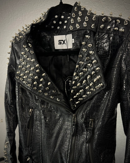 SX Honey Pot Crocodile Textured Studded Leather Jacket