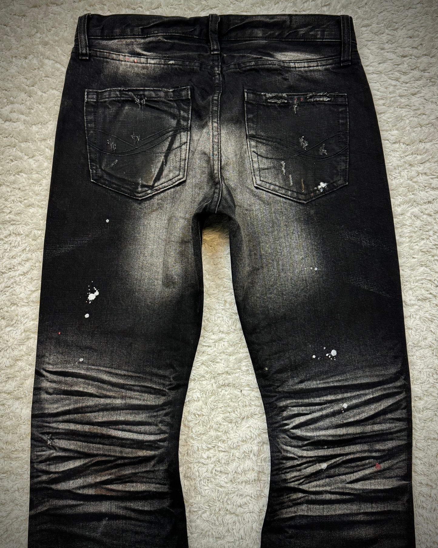 CavariA Leopard Repaired Clawmarks Washed Bootcut Jeans