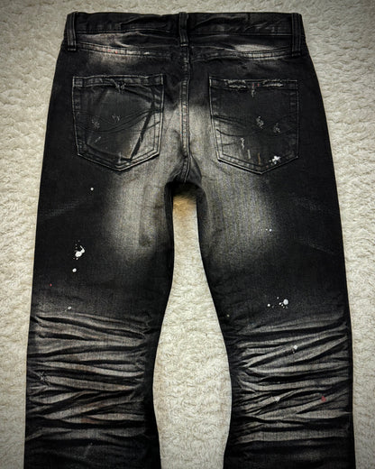 CavariA Leopard Repaired Clawmarks Washed Bootcut Jeans