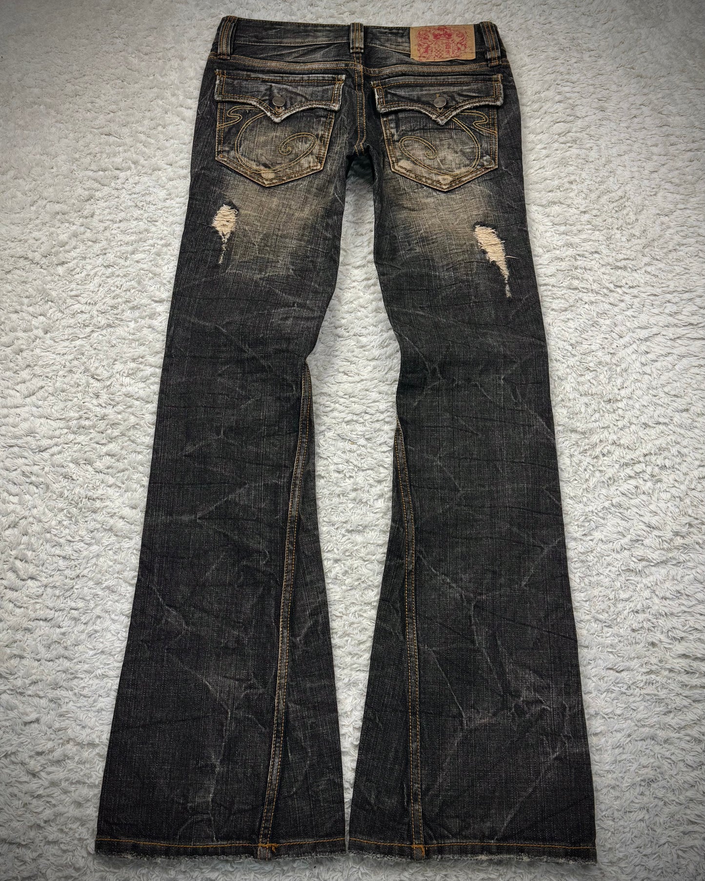 Casva Stitch Repaired Mud Washed Flared Jeans