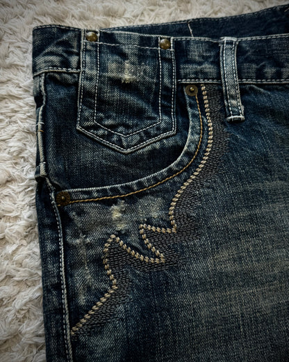 Tornado Mart Tribal Embroidery Spiral Flared Jeans