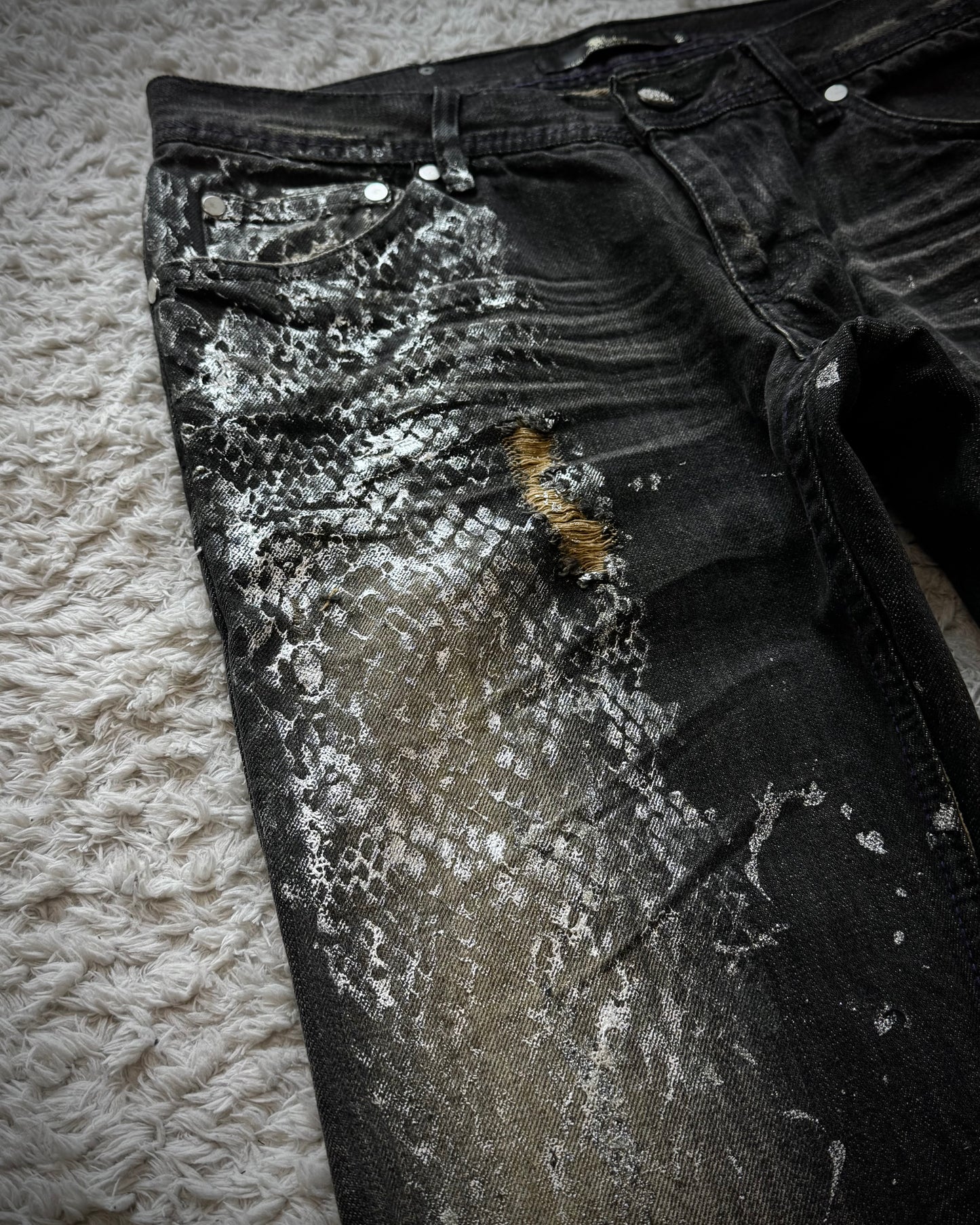 Midas Metallic Python Coating Splatter Flared Jeans