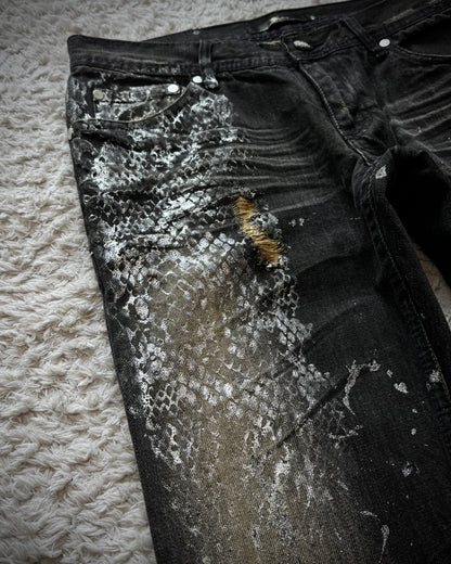 Midas Metallic Python Coating Splatter Flared Jeans