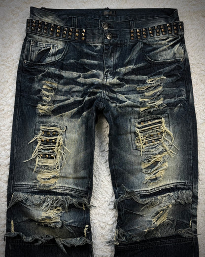 Black Baccara Double Waisted Studs Repaired Bootcut Jeans
