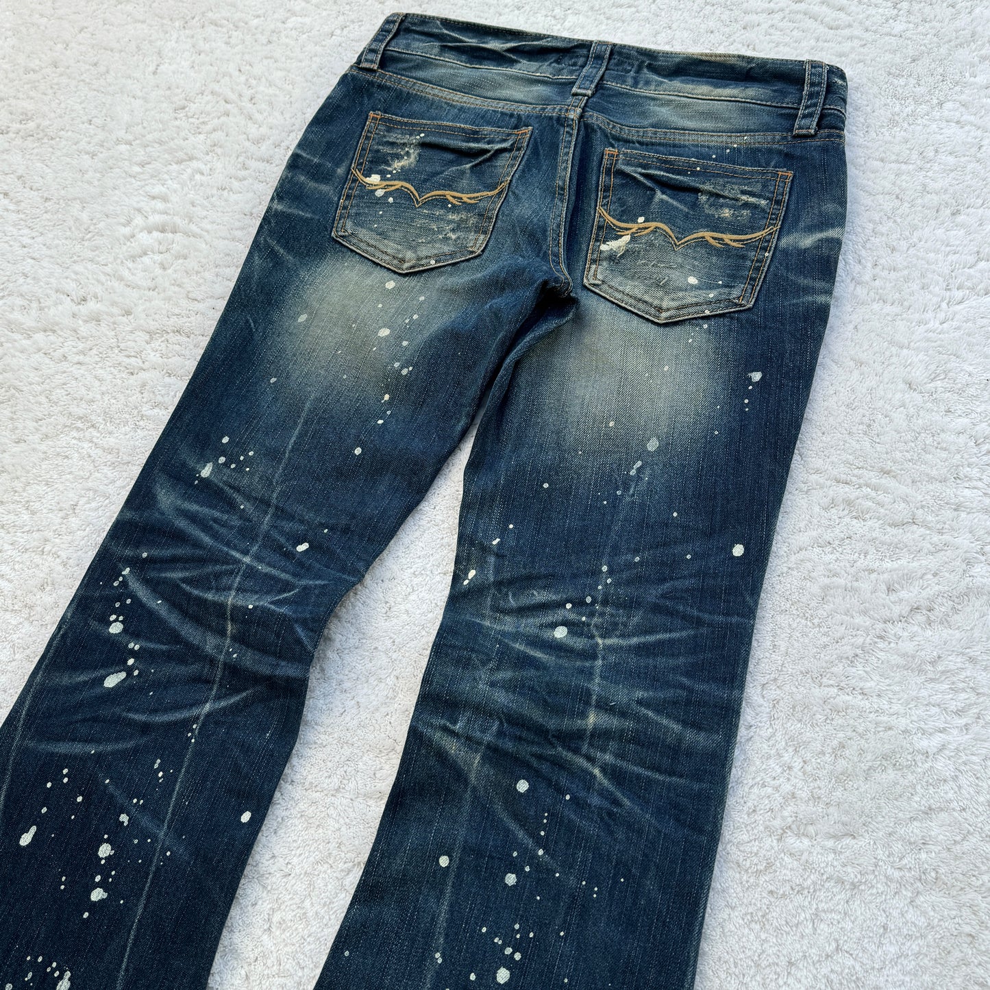 Fuga Paint Splatter Distressed Mud Wash Flared Jeans