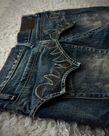 Tornado Mart Tribal Embroidery Spiral Flared Jeans