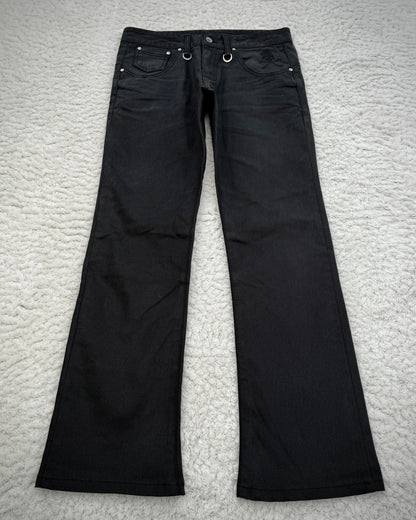 Semantic Design Skull Embroideries Waxed Bootcut Pants