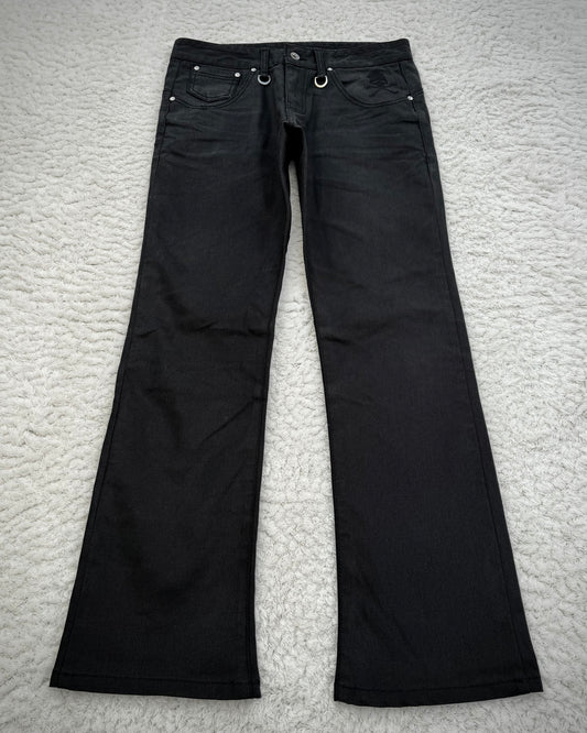 Semantic Design Skull Embroideries Waxed Bootcut Pants