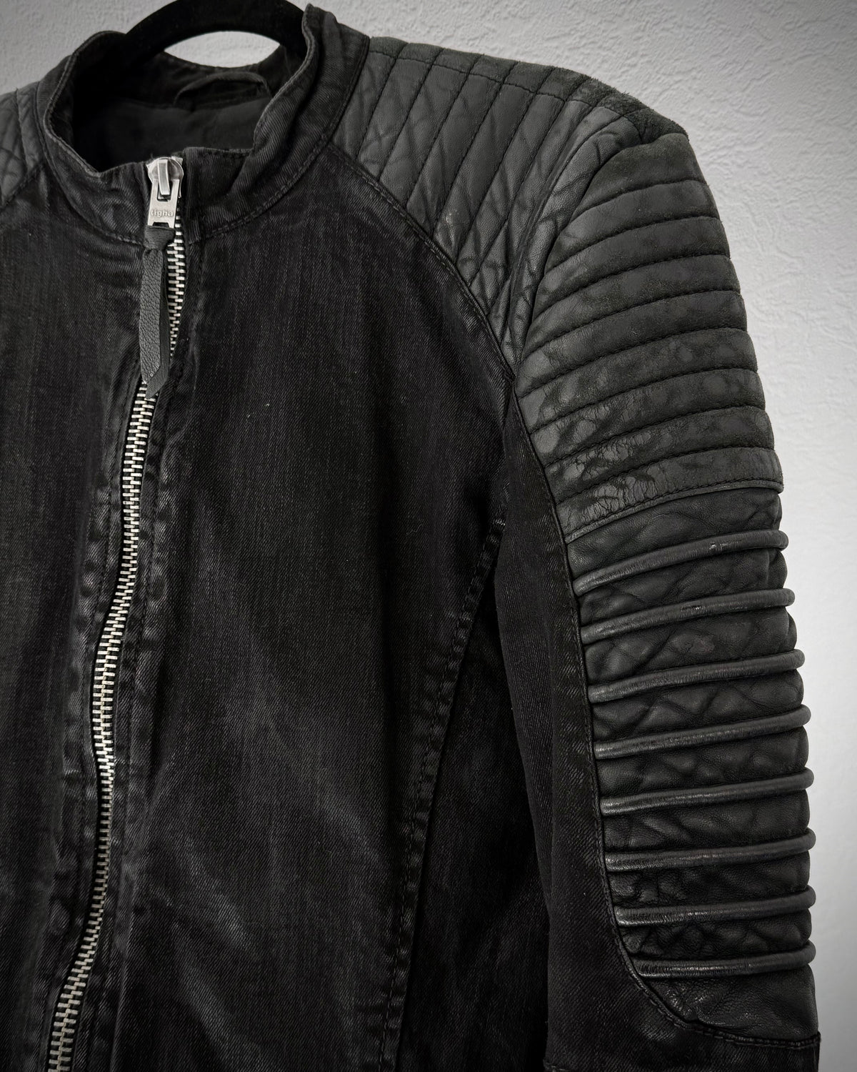 Tigha Waxed Leather Biker Jacket