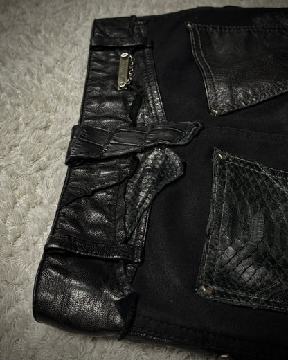 14th Addiction “Coyote 03” Python Leather Repaired Flared Pants