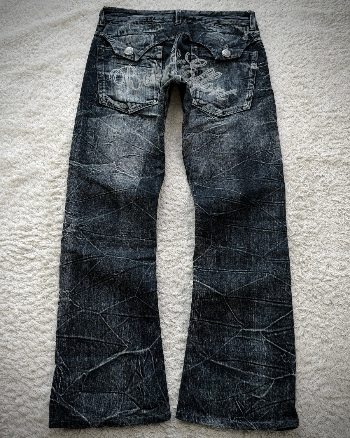 Wild Life Spider Web Honeycomb Washed Flared Jeans